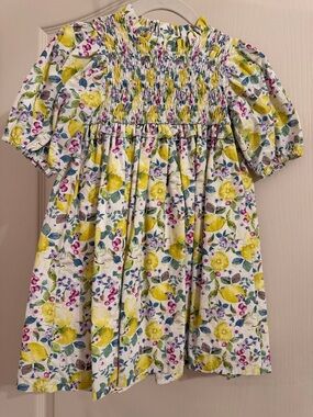 La Coqueta Smocked Lemon-Print Casual Dress for Girls - White & Yellow
